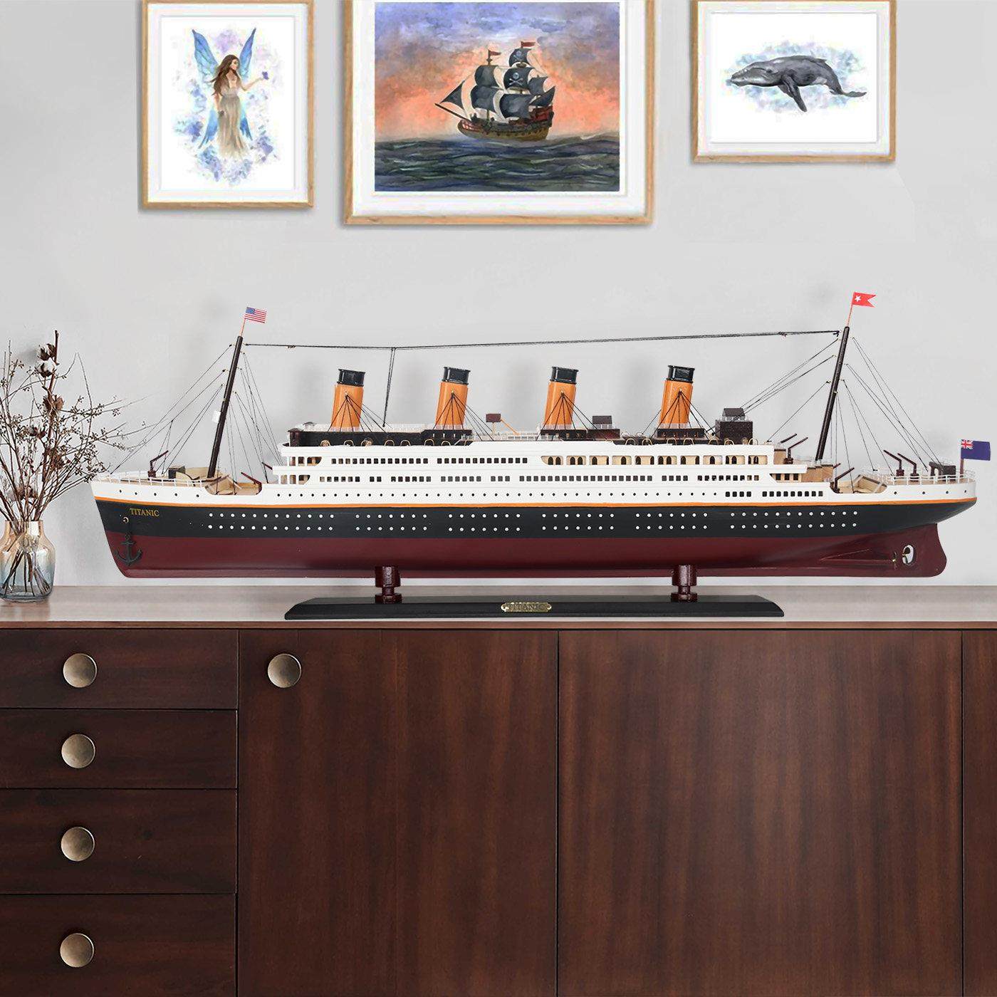 特大欧式泰坦尼克号实木质游轮帆船模型邮轮仿真手工工艺品摆件船