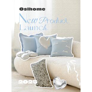 简约客厅沙发蓝色蝴蝶结高级感抱枕靠枕轻奢样板房间装饰爱心靠垫