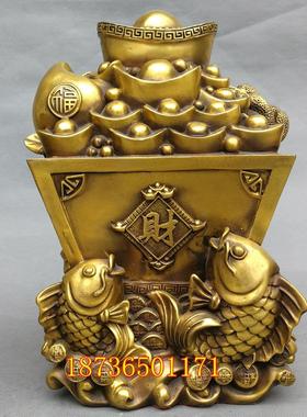 纯铜存钱罐升子金银满斗日进斗金聚宝盆双鱼存钱罐工艺品铜器摆件