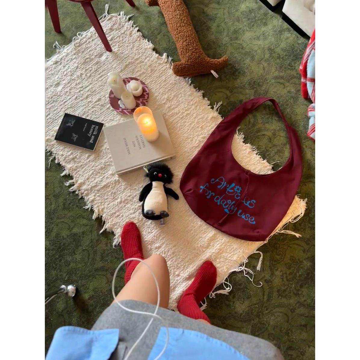 ins博主fever推荐款葡萄牙手工制作自然风棉线编织流苏地毯脚垫