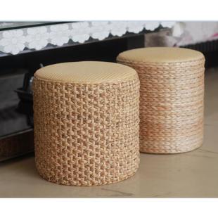 凳茶几凳子 藤编坐墩圆凳实木板凳简约沙发凳圆形家用矮凳草编鞋