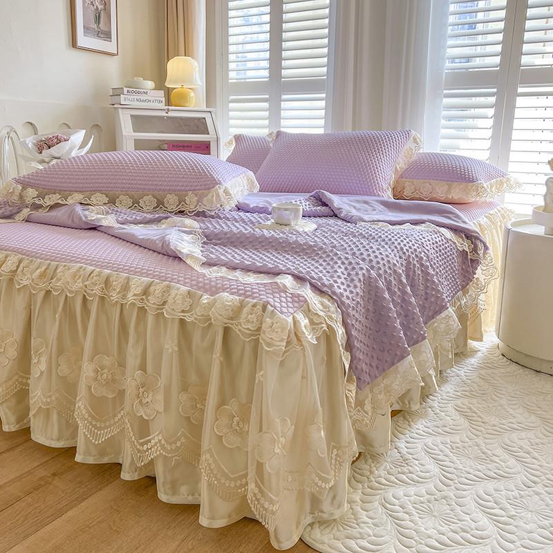 夏季公主风床裙款豆豆凉席四件套蕾丝花边夏被床罩空调软席冰丝席