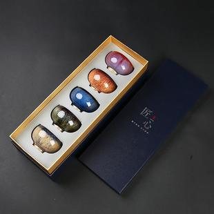 复古陶瓷窑变天目拉丝纹5个茶杯一盒功夫茶具单杯家用主人杯茶盏