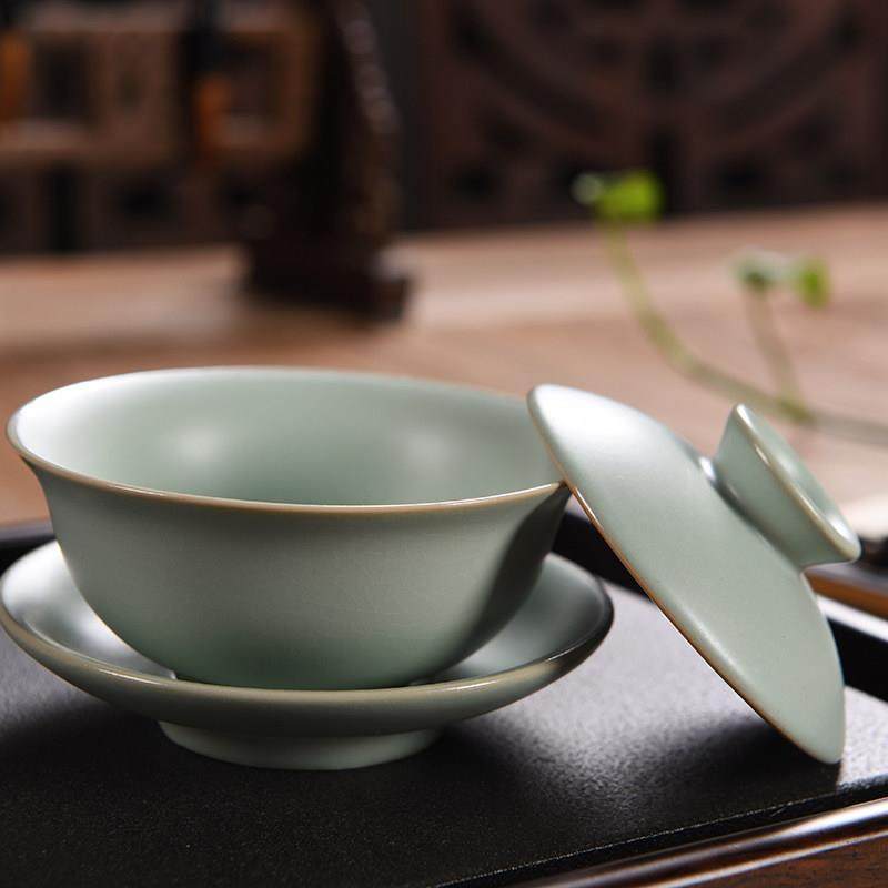 大号汝窑盖碗茶杯功夫茶具蝉翼开片可养天青汝瓷介杯三才盖碗单个,餐饮具,盖碗,淘宝优惠券,粉丝福利购,淘宝优惠卷