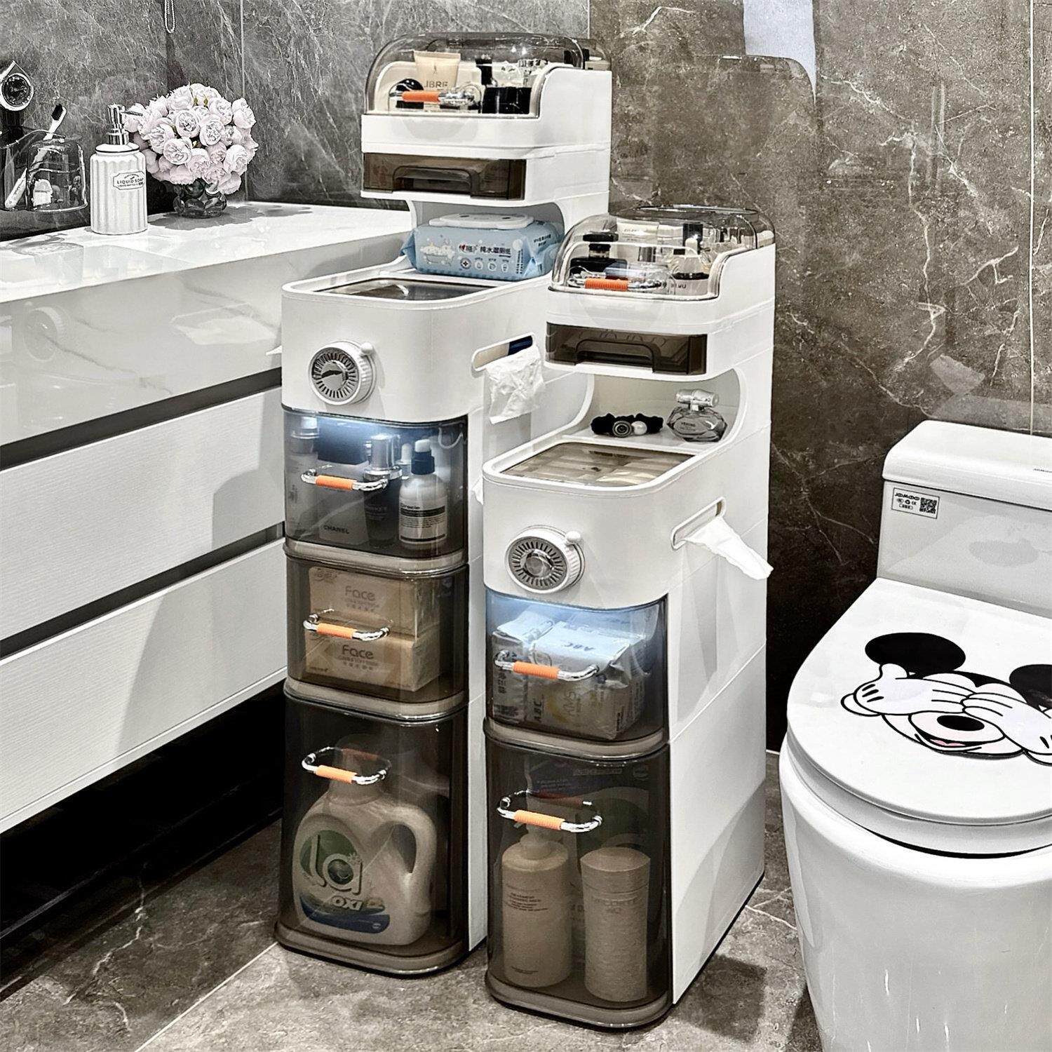 化妆室置物架马桶侧边夹缝柜浴室防水窄缝收纳柜可移动落地小推车