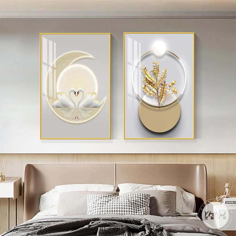 轻奢天鹅卧室床头装饰画高级感主卧挂画现代简约房间背景墙面壁画,家居饰品,现代装饰画,淘宝优惠券,粉丝福利购,淘宝优惠卷