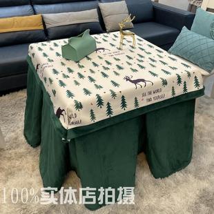 北欧新款简约圣诞树电暖炉桌套被子烤火炉加厚正方形桌布罩桌罩冬