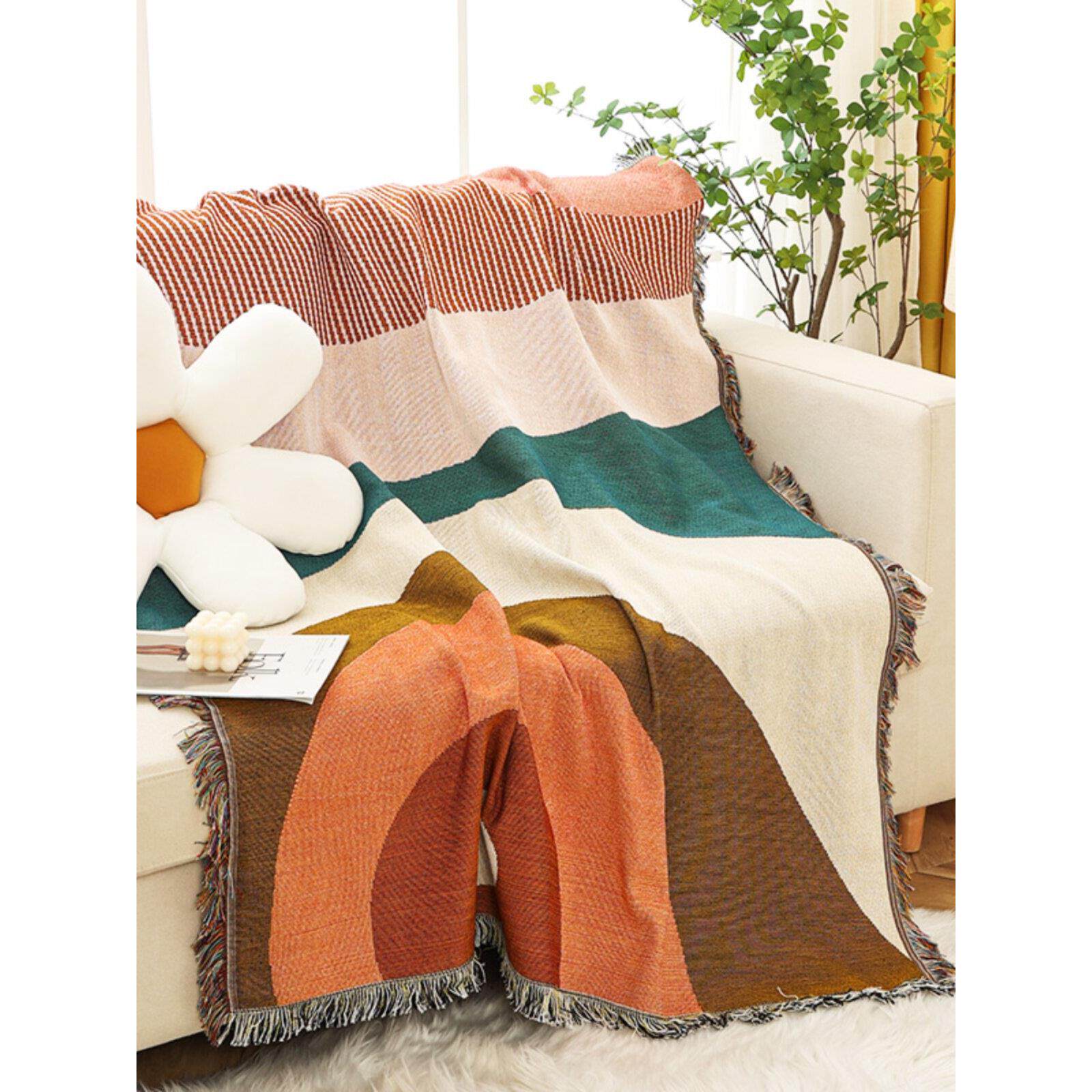 北欧几何风沙发套单人沙发巾四季通用盖布民宿酒店装饰布户外毯