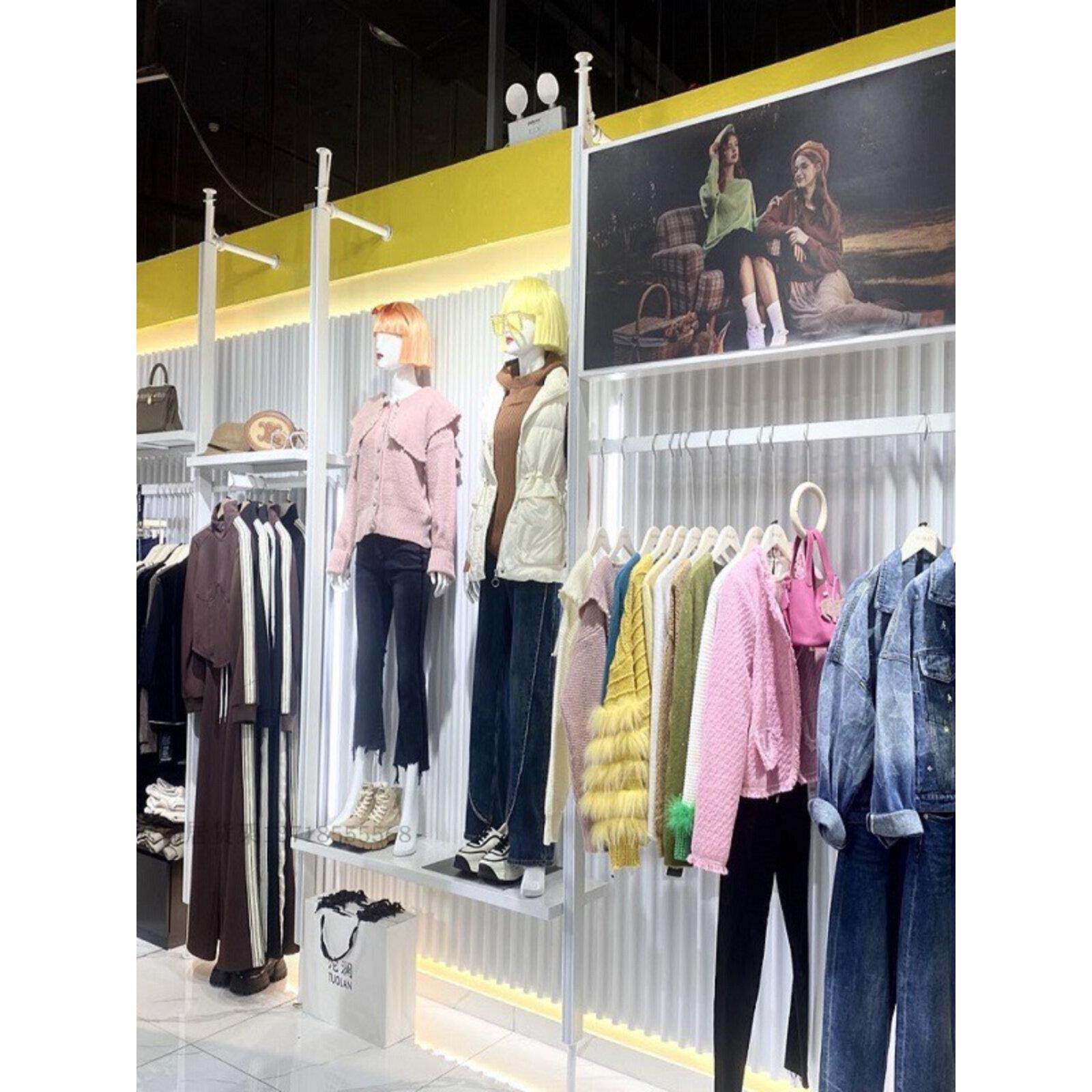 服装展示架陈列货架带灯立柱男装女装店衣服挂架正挂侧挂上墙组合