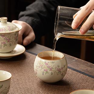 米黄汝窑小号品茗杯家用陶瓷功夫茶杯高档个人专用单杯主人杯茶具