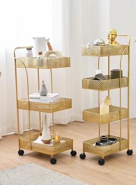 北欧风铁艺置物架落地多层推车收纳层架居家客厅卧室转角移动置物