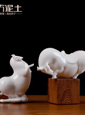 东方泥土 陶瓷唐马马摆件 新中式客厅书房书架博古架装饰小工艺品