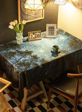 防水布艺桌布星空北欧ins风景电脑桌垫茶几防尘盖布蓝色装饰台布