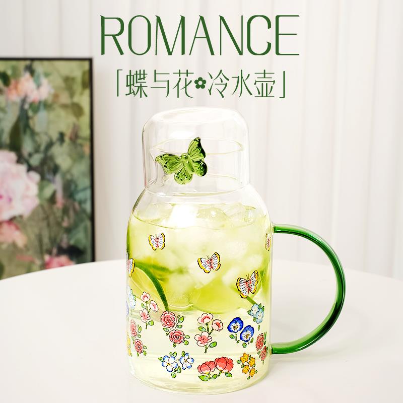 高硼硅玻璃印花冷水壶耐高温夏季家用大容量装水容器凉水壶开水壶