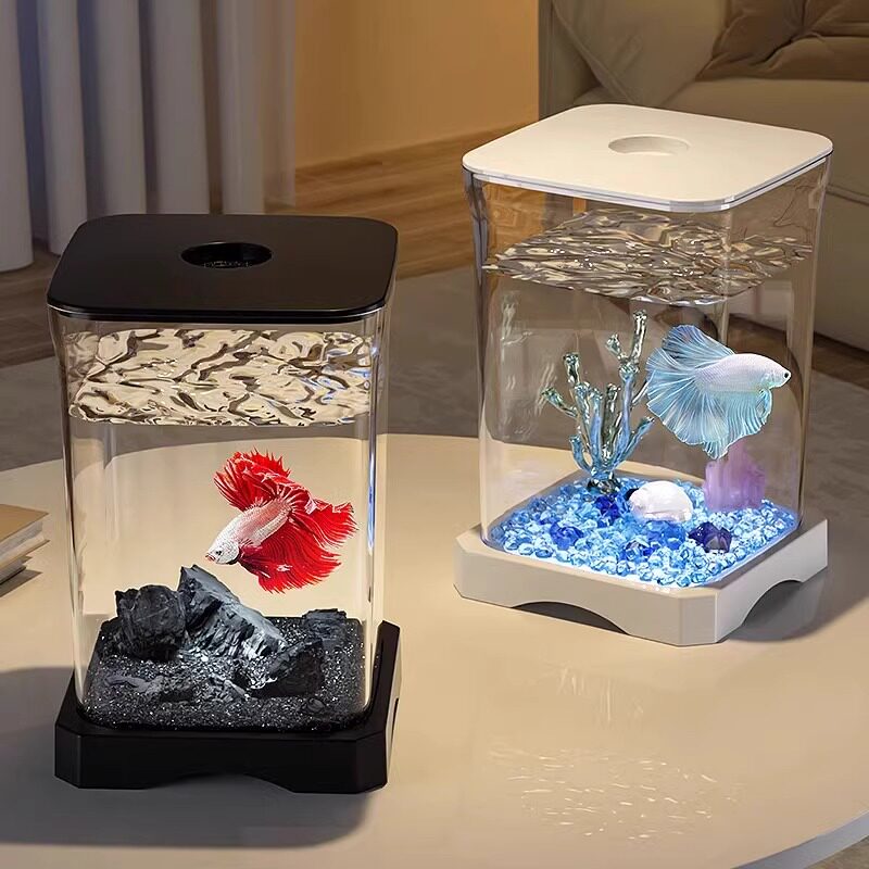创意斗鱼鱼缸生态养鱼小流行园林绿化书桌面观赏夜灯装饰塑料金鱼