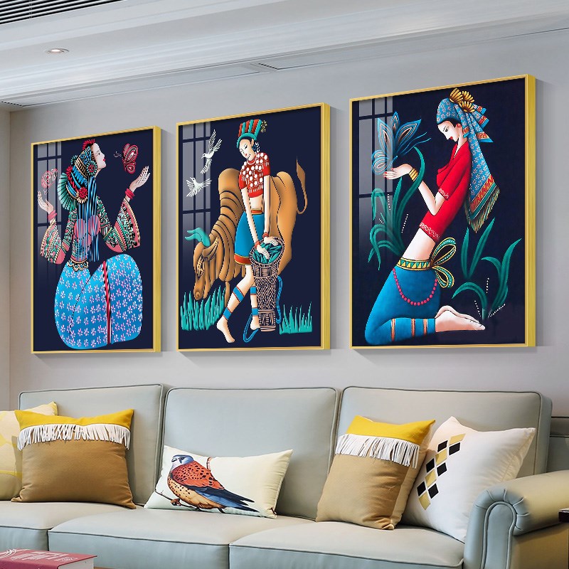 云南民族风挂画美女艺术人物装饰画玄关走道酒店民宿饭店包间壁画图片