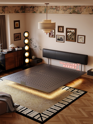 铁艺双人床省空间真皮超薄床头齐边极简卧室大床碳素钢悬浮床1米8