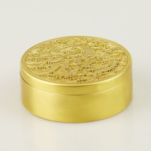 日式龙凤黄铜墨盒带盖 笔墨纸砚墨碟文房四宝用品