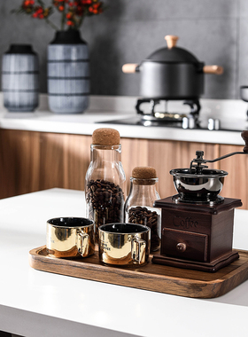 新中式厨房软装饰品摆件橱柜搭配组合套装样板房间陈设锅具咖啡机