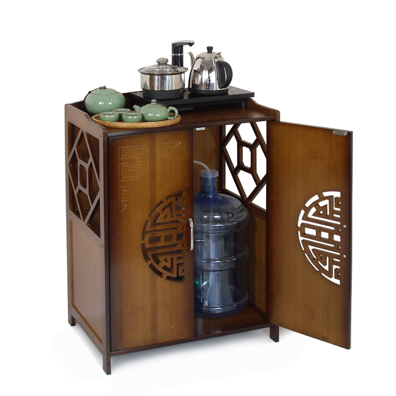 楠竹多层饮水机柜家用泡茶厨房置物架水桶茶水柜实木柜客厅餐边柜