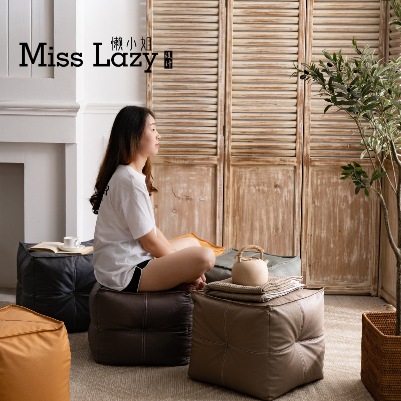 懒小姐懒人沙发凳轻奢皮墩子科技布方形换鞋凳脚踏小凳子家用矮凳