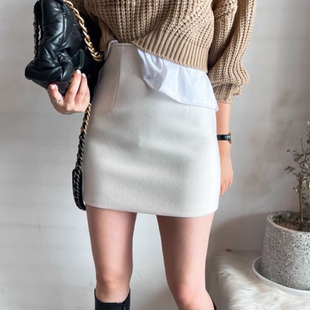 棕色毛呢半身裙秋冬女2021新款a字高腰显瘦包臀冬裙一步呢子短裙