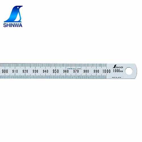 日本企鹅SHINWA亲和窄型亚光不锈钢直尺钢板尺1m1.5m红数字13277