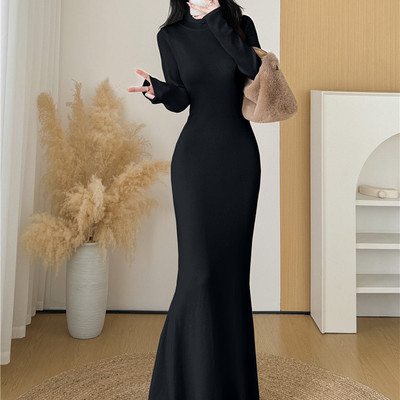 秋冬大衣内搭修身高腰打底长裙