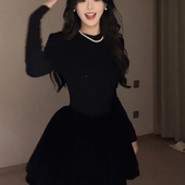 黑色加绒连衣裙2025秋冬新款 收腰显瘦法式 赫本风内搭外穿高级感裙