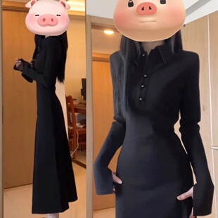 新中式黑色连衣裙2025秋冬新款女气质高级感长袖收腰显瘦衬衫长裙