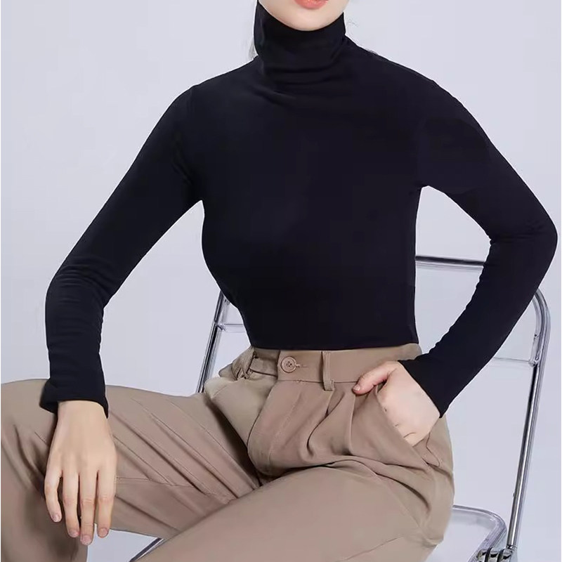 春秋堆堆领显瘦长袖打底T恤女