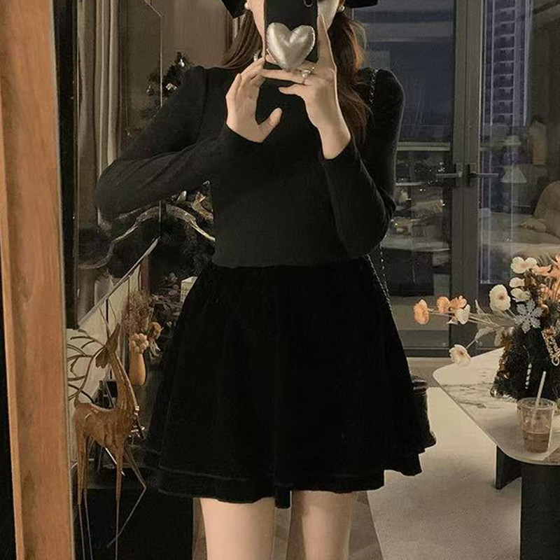 春秋丝绒赫本风显高蓬蓬连衣裙