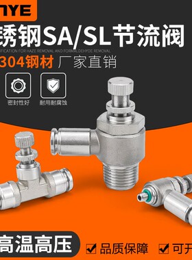 304不锈钢气动气管接头调速单向限流气缸节流阀SL6-01/8-02/10-03