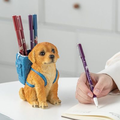 可爱笔筒学生办公室轻奢高级感收纳盒儿童男孩创意桌面金毛犬摆件