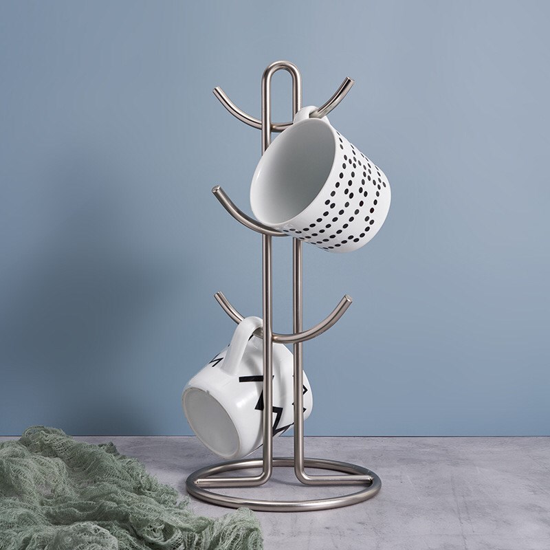 不锈钢杯子挂架家用陶瓷茶杯套装带杯架托盘马克杯收纳架不生锈