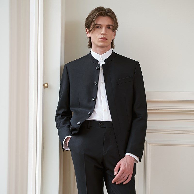 澳嘉纯羊毛中山装西服男士中式西装套装黑色立领宴会结婚礼服男,男装,商务正装西服,淘宝优惠券,粉丝福利购,淘宝优惠卷