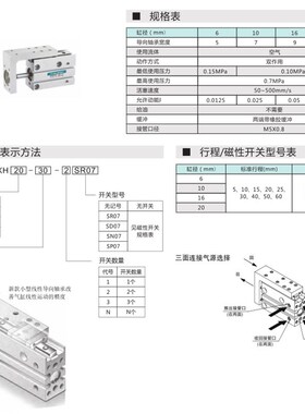 纽立得小型滑台气缸GXH6-10-10 20 16-5 15 25 30 40 50 60-2SR07