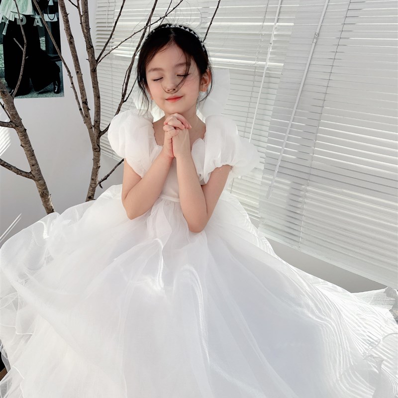 儿童礼服女童发光生日公主裙夏季小女孩主持人花童婚礼钢琴演出服