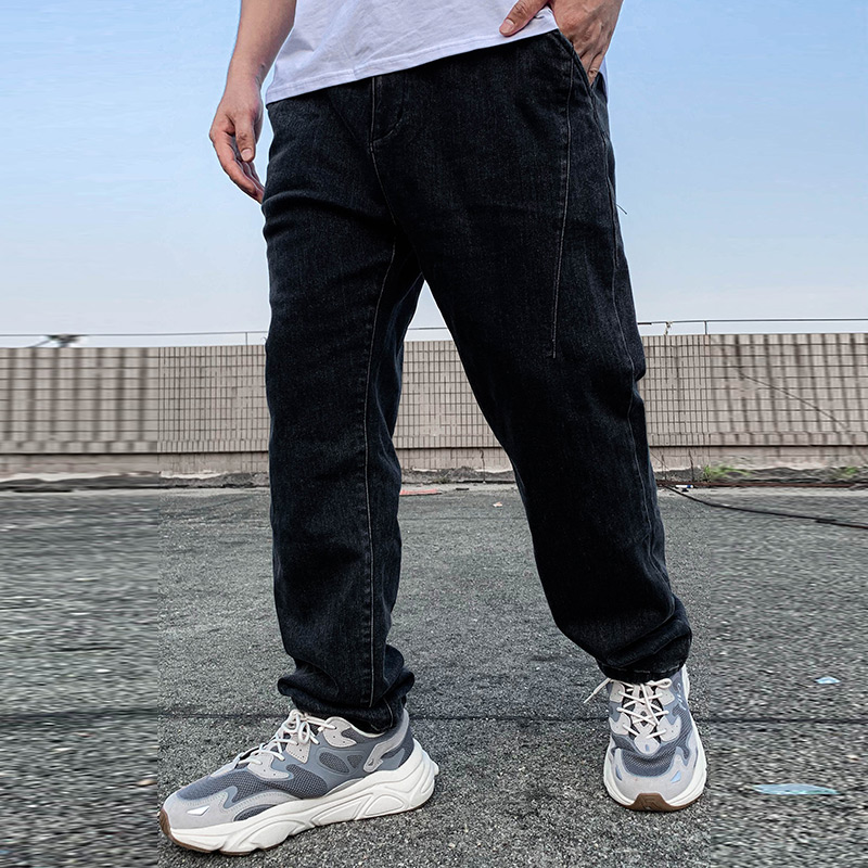 黑色复古弹力牛仔裤男直筒宽松休闲加肥加大码胖子2022新款秋冬季