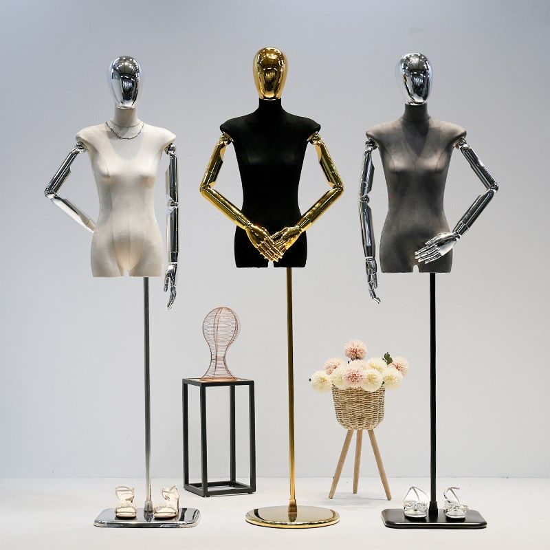 扁身麂皮绒模特道具女服装店平胸女装店橱窗衣服模特展示架半全身