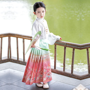 女童中国风古装改良马面裙套装女孩大童夏款儿童汉服童装明制唐装