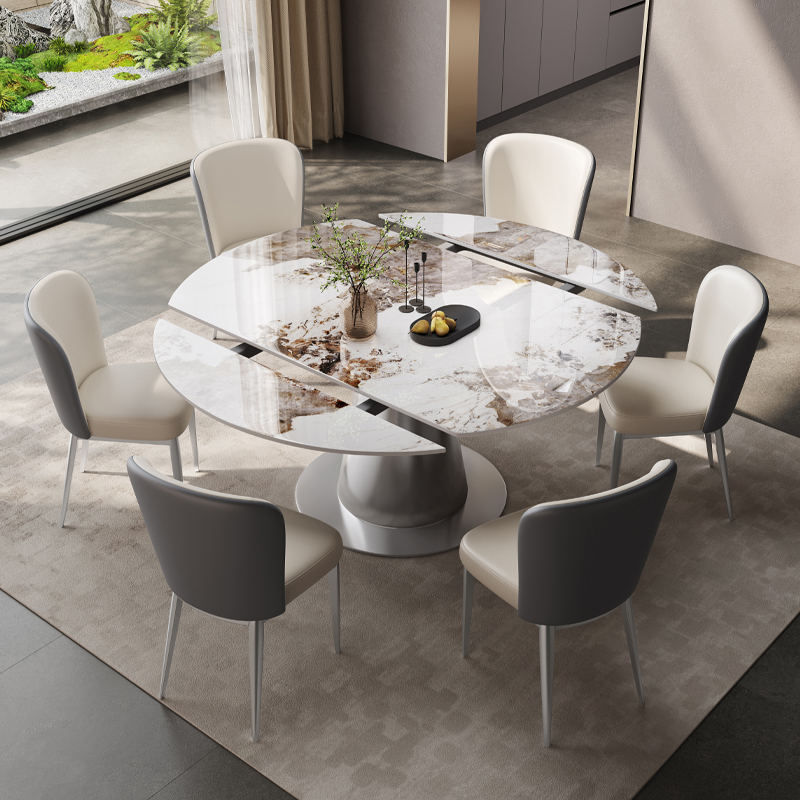 意式轻奢极简餐桌家用简约小户型可旋转伸缩折叠吃饭桌可变圆桌子