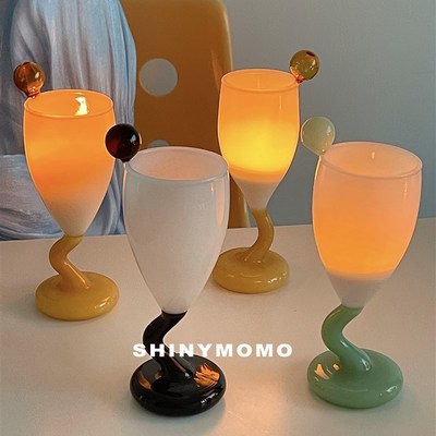Shinymomo自制蜡烛杯彩色玻璃鸡尾酒杯ins博主泡茶果汁糖果高脚杯
