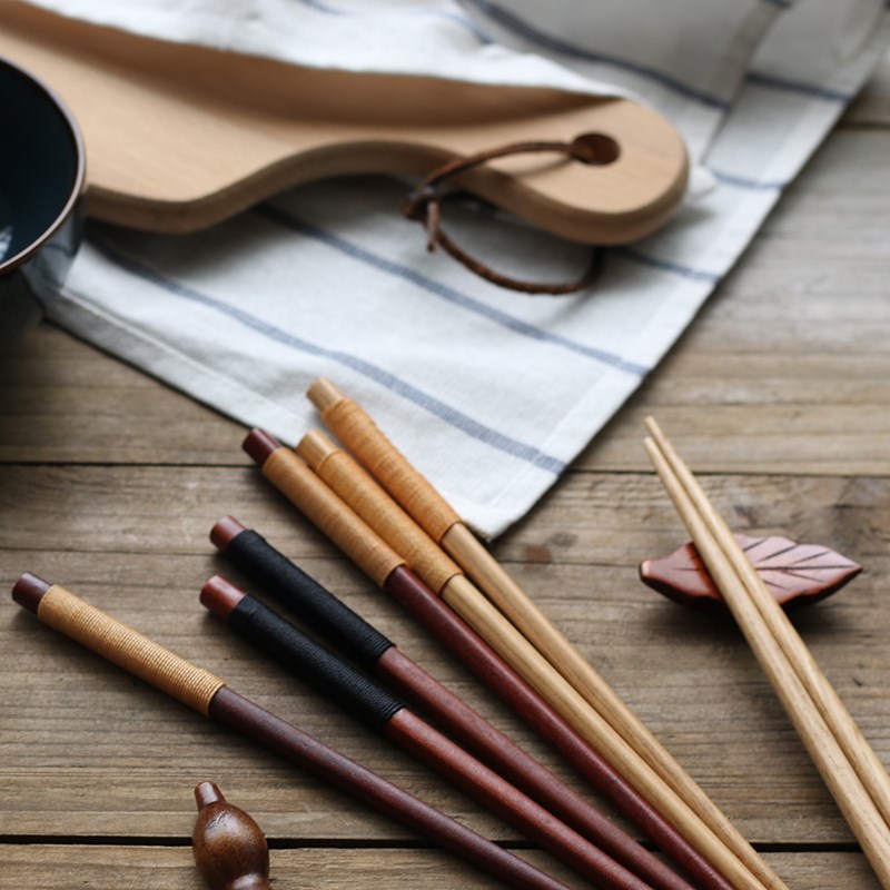 天然原木环保筷子日式和风无漆木质筷子 手工绕线筷子著 实木筷