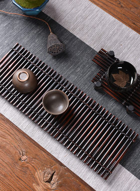 倾尘 复古竹排杯架 精致做旧仿古茶席 出口日本竹茶垫干泡台茶盘
