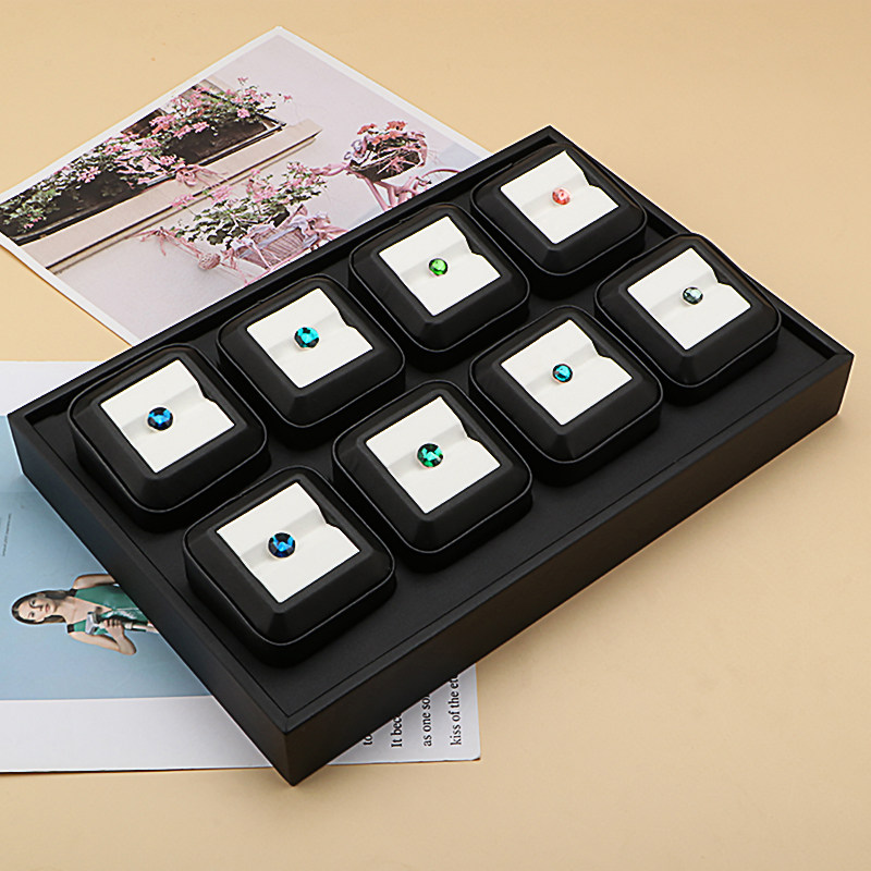 珠宝收纳盒宝石盒子高档精致pu皮戒面裸石盒钻石托彩宝裸钻展示盒