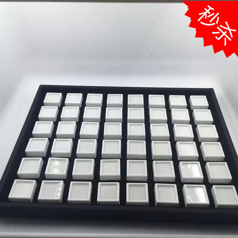 包邮3*3裸石盒48只装戒面盒带托盘黑白色宝石盒彩宝盒钻石展示盘