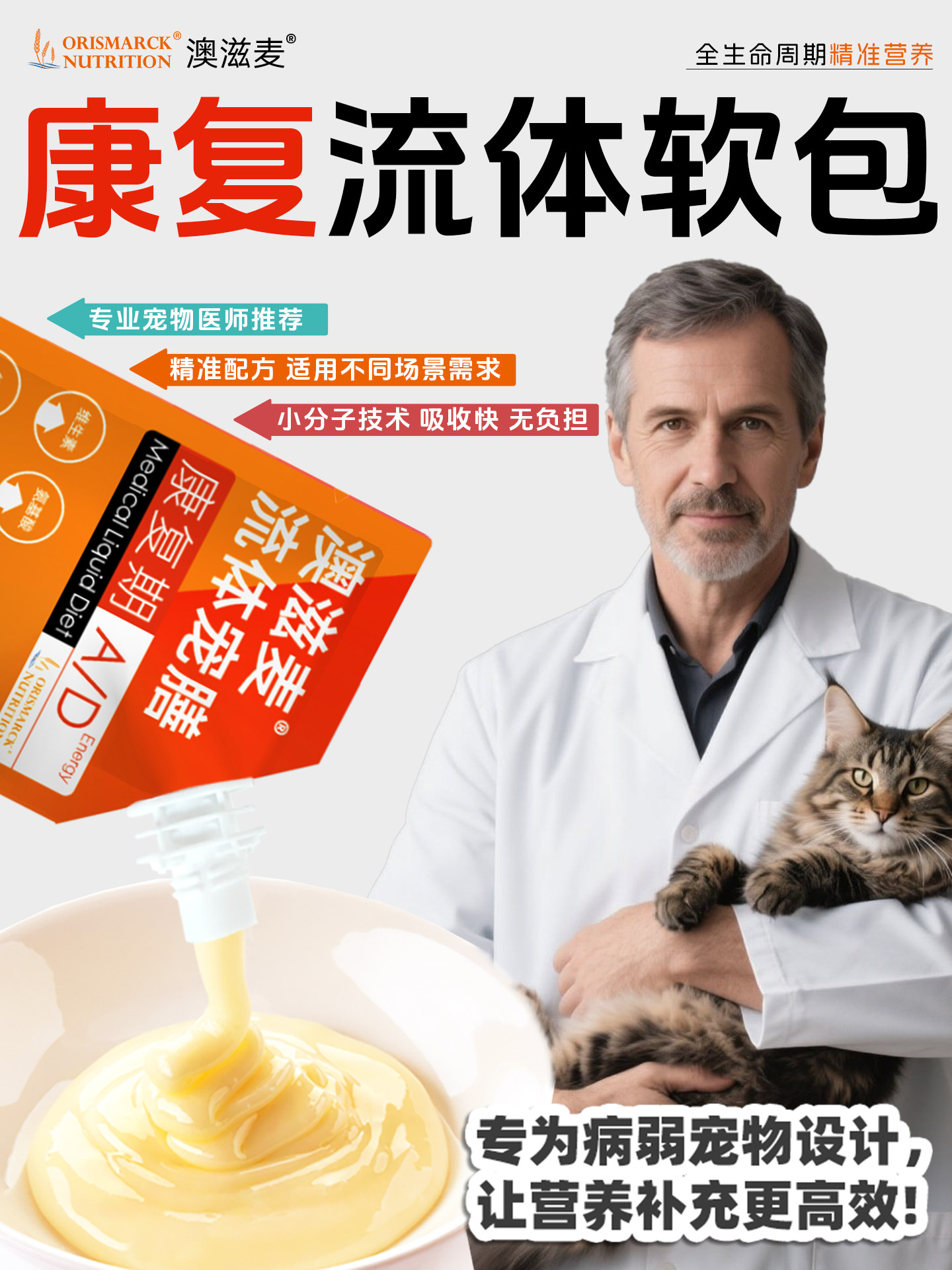 Влажный корм Aozimai AD Cat Rice для кошек, Основной корм для кошек, Жидкий корм в мягкой упаковке, предназначенный для послеродового стоматита, для реабилитации кошек Изображение 1