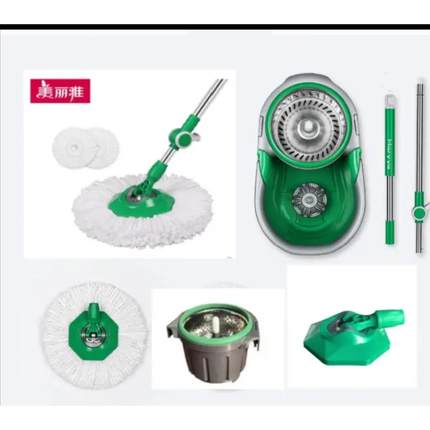 美丽雅干湿两用免手洗手压式绿行星旋转甩水拖把拖布头配件替换头