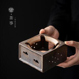 功夫茶具家用茶道陶瓷蜡烛底座恒温器暖茶器保温座 鎏金温茶炉中式